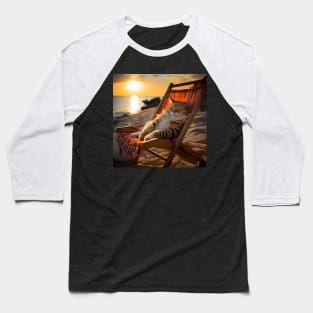 Seashore Slumber - Cat's Sunset Repose Baseball T-Shirt